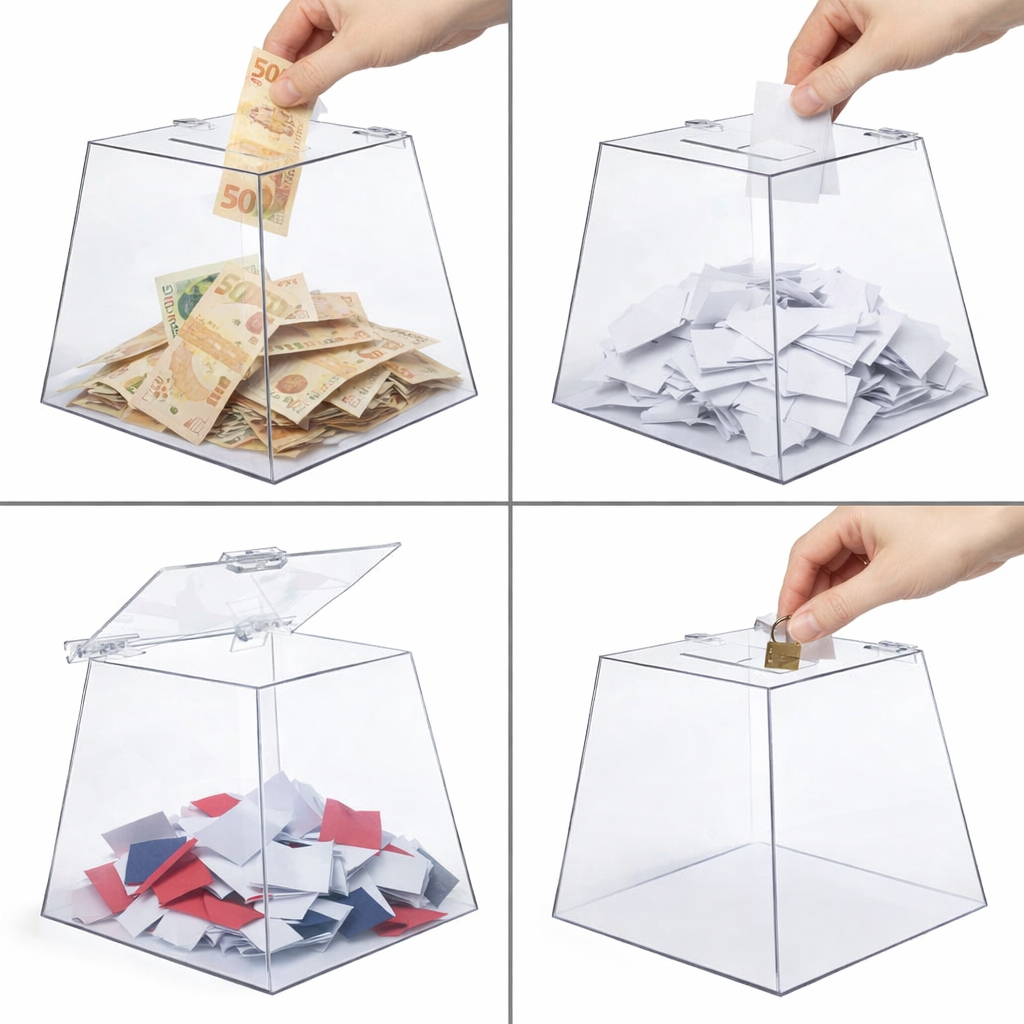 Urna Acrílico Transparente Personalizada com Chave para Sorteio Rifa Votos Eventos