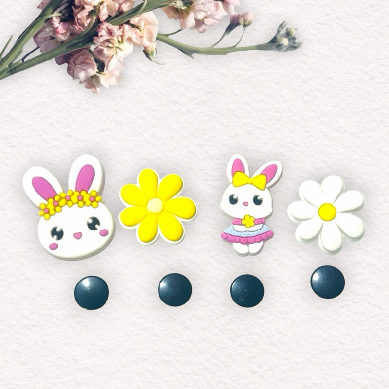 Kit Charm 4 Pin Emborrachado Botões Jibbit Babuche Croc Coelhinho Pascoa Flor