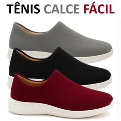Tênis Meia Feminino Calce Fácil Botinha Ortopédico Esportivo Slip On Casual Confortável Academia
