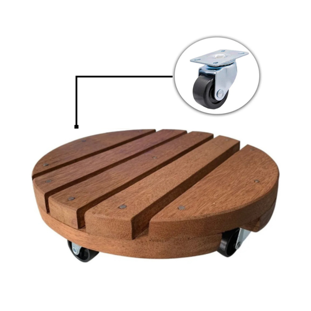 Suporte Para Vaso De Planta Rodízio De Madeira Redondo Rodinhas Multiuso Envernizado 20cm 25cm 30cm