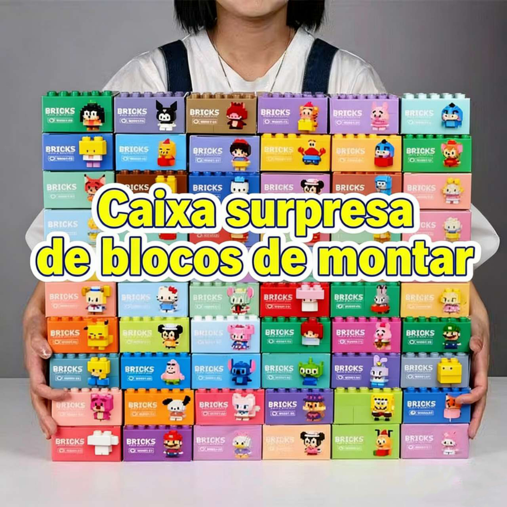 Blocos de Montar Bob Esponja e Hello Kit Mini Bricks | Brinquedo Educativo Infantil | Mini Blocos de Construção