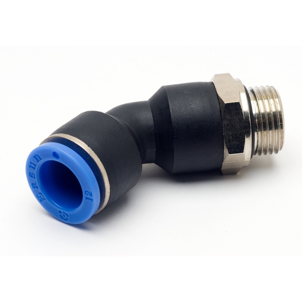 Cotovelo Macho 45° Giratório Pneumático 04 a 12mm BSP Engate Rápido Ar Comprimido Push In