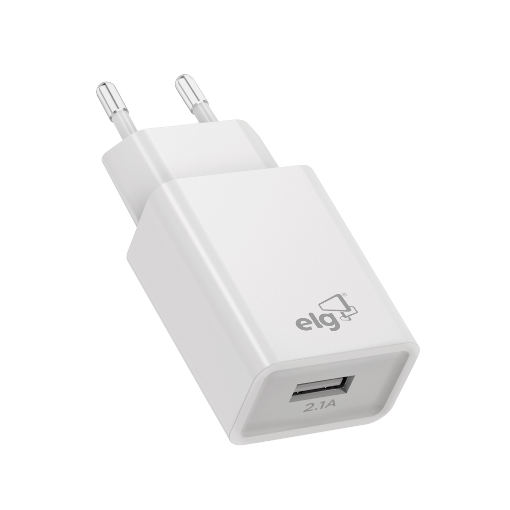 Carregador de Parede USB Universal, 1 Porta USB 1A, Carga Rápida, Proteção ativa, Branco, WC1AE, ELG