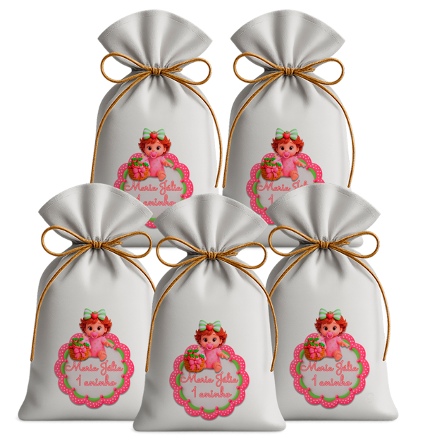 Saquinho Sacolinha Lembrancinha Festa Aniversário Infantil Tecido Personalizado Moranguinho Cute
