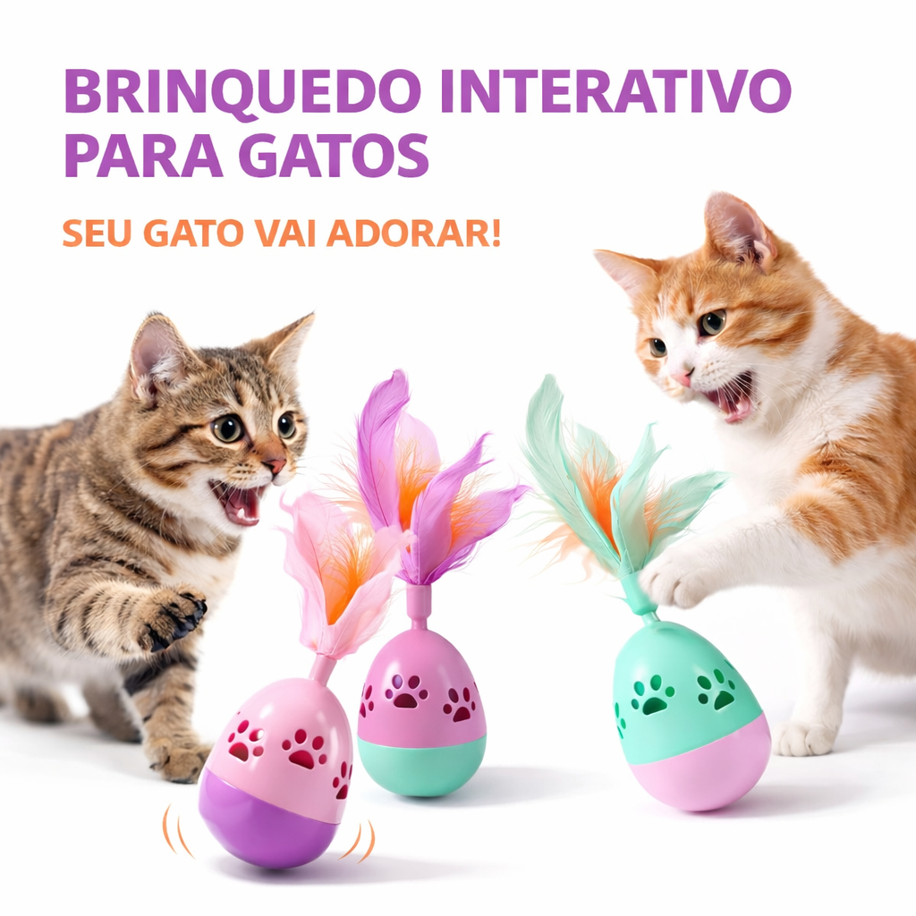 Brinquedo Para Gatos Interativo João Bobo Com Penas E Guizo Anti Stress Instinto De Caça Divertido