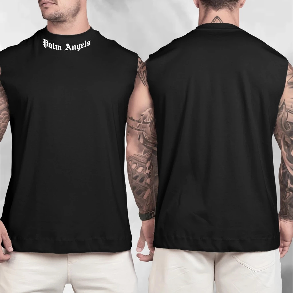 Camiseta Regata 100% Algodão Oversized Palm Angels Estampada Streetwear Masculina Unissex