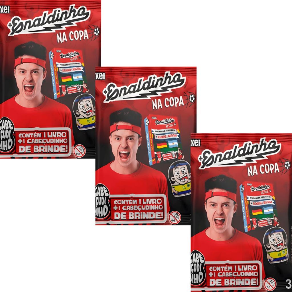 Flow Pack Enaldinho na Copa | Kit 3 Unidades - Cabeçudinho + Livro (Pixel)