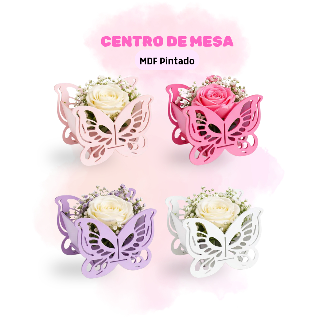 Kit Centro de Mesa Borboleta para Aniversários Casamentos Eventos e Lembrancinhas Cachepô em MDF