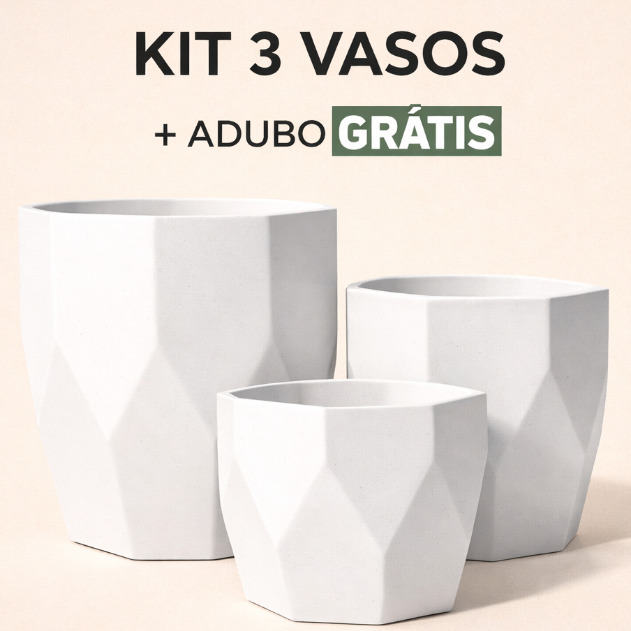 Kit Jogo 3 Vasos Decorativo para Plantas Cachepô Injetado Liso Mesa Suculentas Centro Cactos