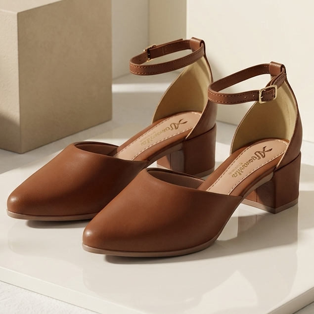 Scarpin Salto Mule Feminino Bico Fino Napa Salto Médio Baixo Confortável Caramelo