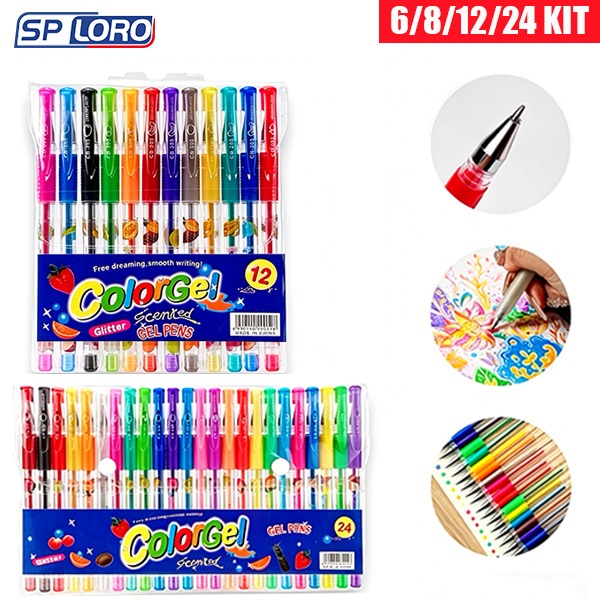 6/8/12/24 Kit Canetas Gel Cheirinho de Frutas tinta glitter pastel neon metálico escolar XK-Y-205