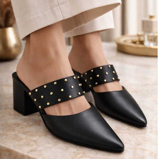 Mule Scarpin Feminino Modelo Carolina com spike  Salto Bloco Tamanco Bico Fino em Oferta na Shopee