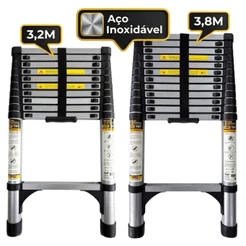 Escada Telescópica TNT 3,2m/3,8m Aço Inoxidável Extensível Retrátil Multiuso Profissional Dobrável