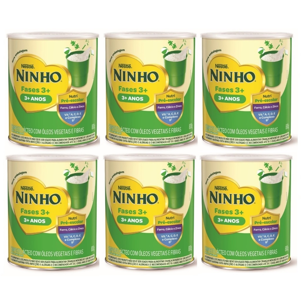 Kit 6 Latas NINHO Fases 3+ 800 gramas (Verde) EQ.1
