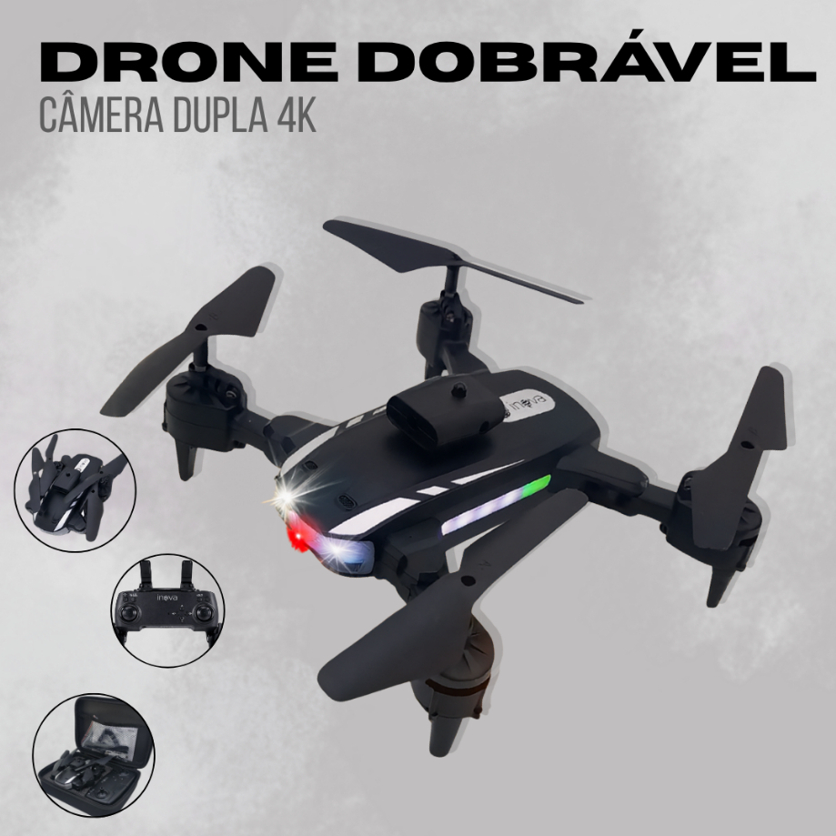 Drone Inova Câmera Dupla 4K HD com GPS Controle Mochila Sensor