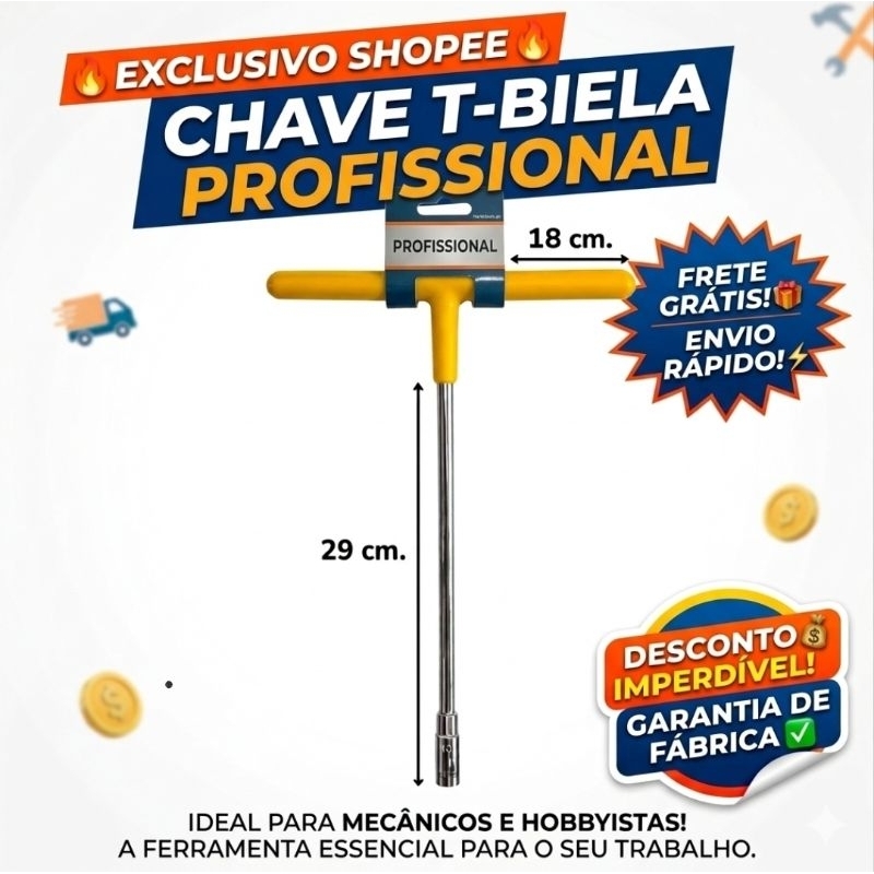 Chave canhão T Longa 8mm, 9mm, 10mm,13mm, 17mm e 19mm - Idea