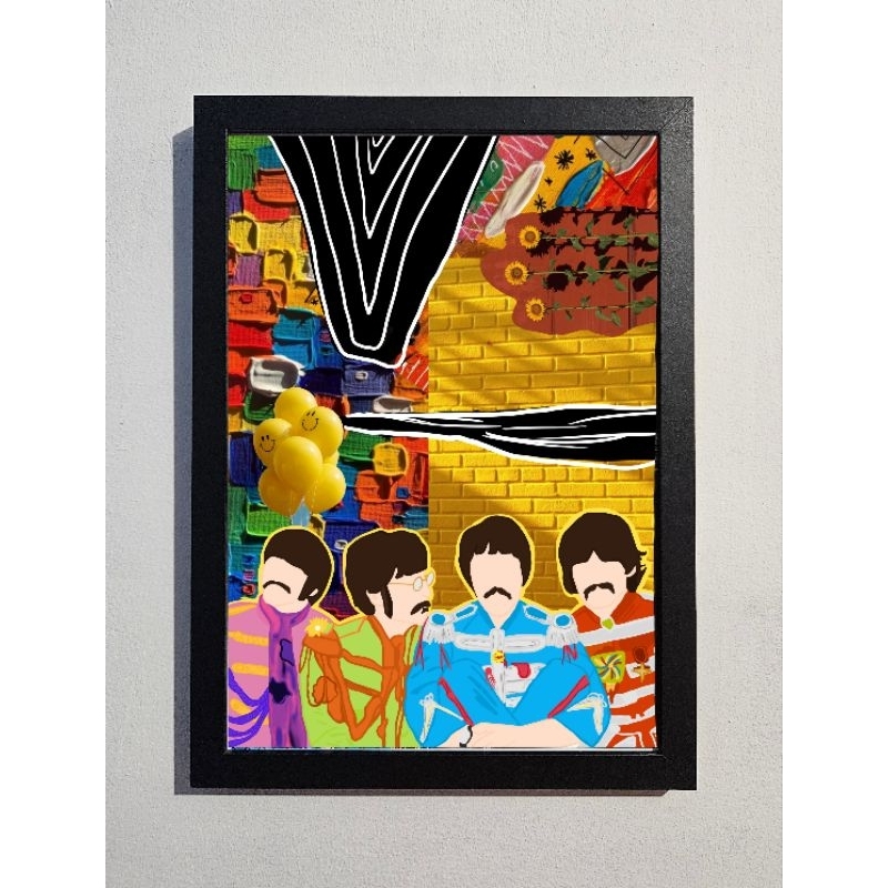 Quadro Decorativo Os Beatles - Ilustração Digital Exclusiva com Moldura A5 (Sem Vidro)