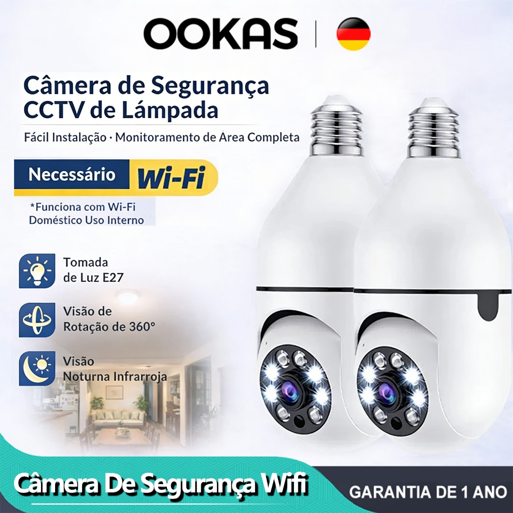 OOKAS Ultra HD Câmera De Segurança Wi fi Rotação De 360° Câmera Segurança a Prova De água