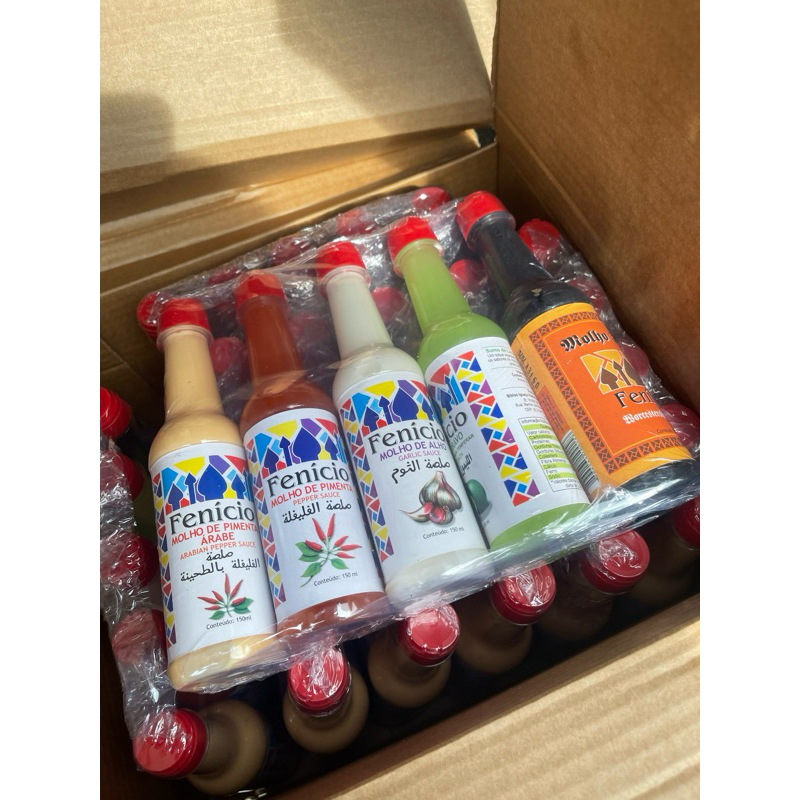 Kit com 5 molho fenício - molho: pimenta árabe, pimenta, alho, limão, inglês, Antigo molho beirute