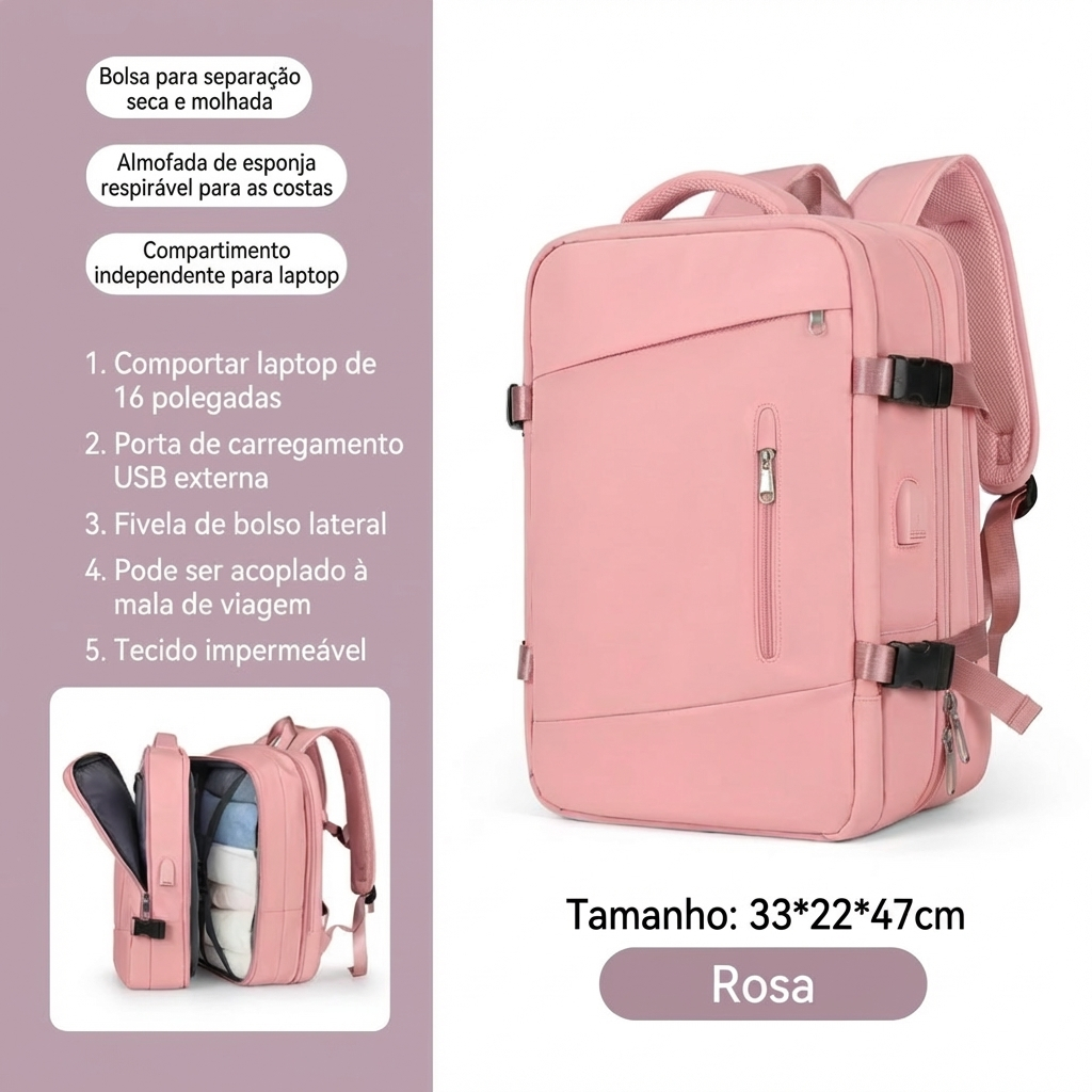 Mochila Viagem Notebook  Grande Casual  À Prova D'água Unissex, Executiva Reforçada