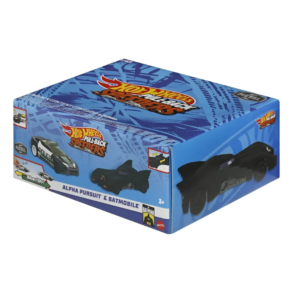 Kit Carrinhos Hot Wheels Pullback Speeders Pursuit E Batmóvel 1:43