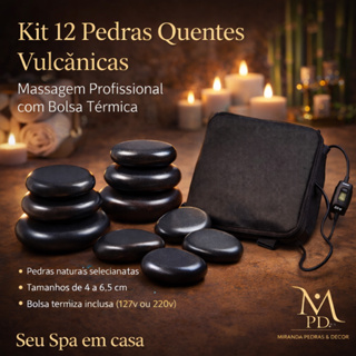 Kit 12 Pedras Quentes Vulcânicas Massagem + Bolsa Aquecedora Térmica 127v ou 220v em Oferta na Shopee
