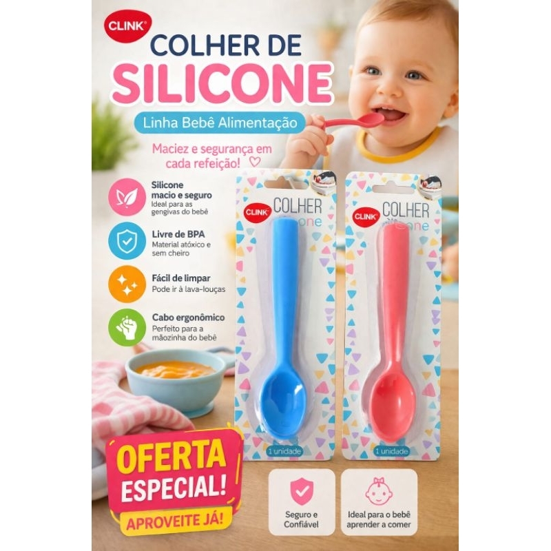 Colher Alimentação Silicone Clink Bebê Cozinha Antiaderente Resistente Calor Utensílio Culinário Premium