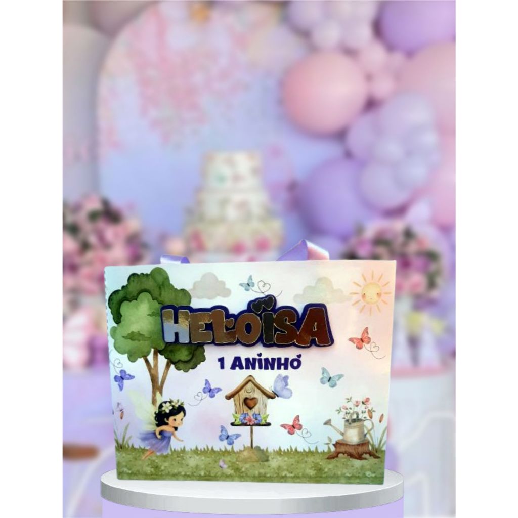 Sacola Personalizada | Sacolinha | Lembrancinha | Mimos | Aniversário 10 unid. Jardim Lilás nome em relevo 3D. qualquer