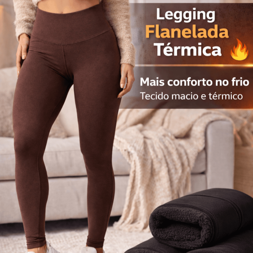 Legging Flanelada Feminina Peluciada Térmica Inverno Cintura Alta Costura Reforçada Forrada