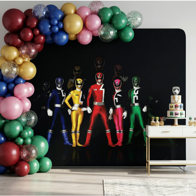 Fundo Fotográfico Decorativo Heróis Coloridos Cenário Festivo Pwer Ranger Capa Sublimada Bibi Painéis