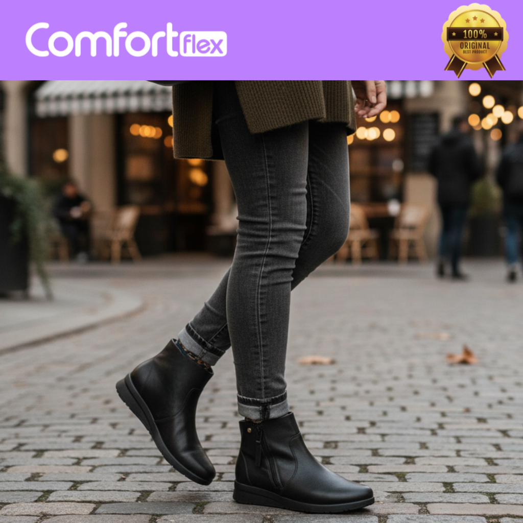 Bota Feminina Ramarim Comfortflex Anabela Cano Curto Zíper Salto Baixo Confortável Original
