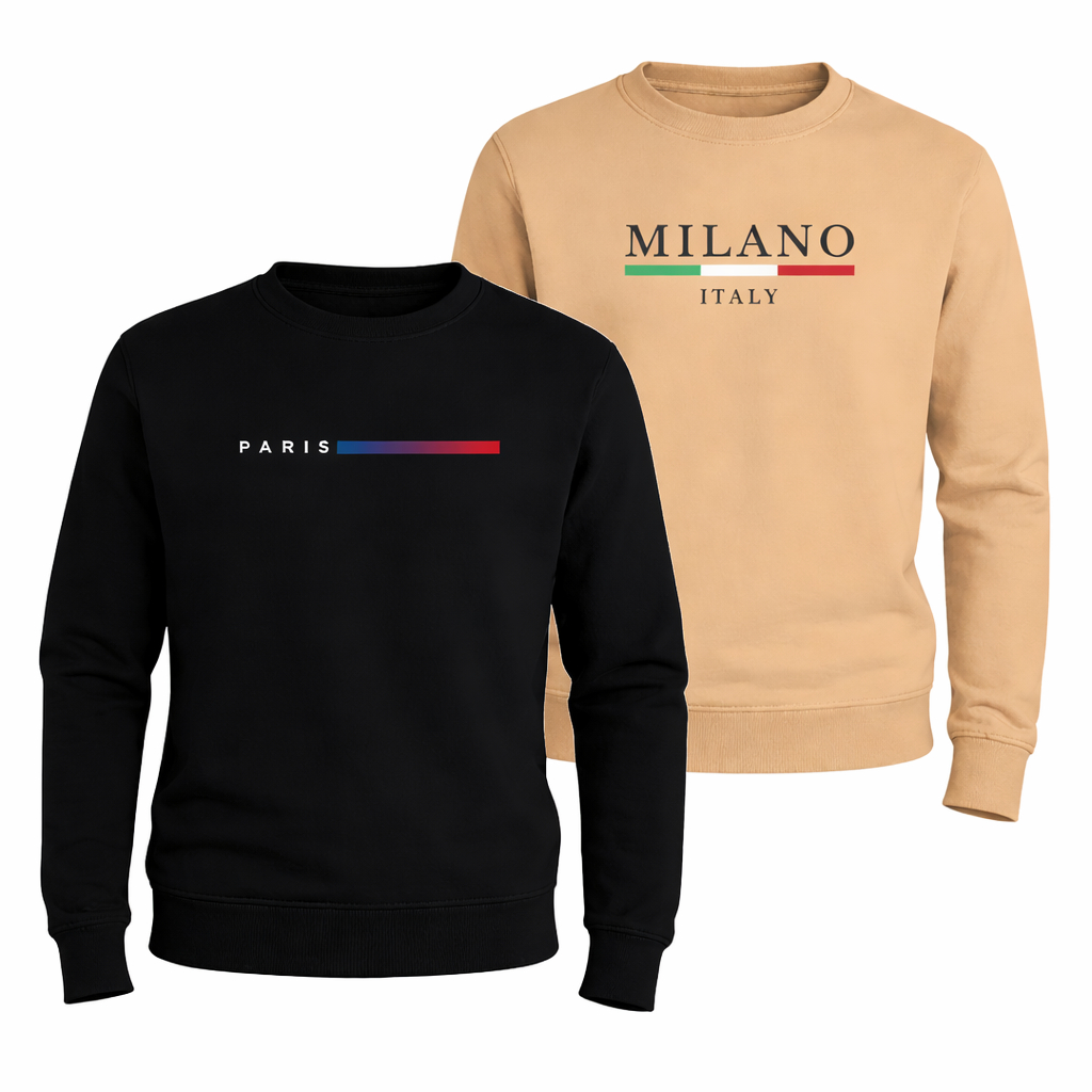 Moletom Masculino Careca Confortável Casual Flanelado Peluciado Inverno Paris Milano Preto Caqui