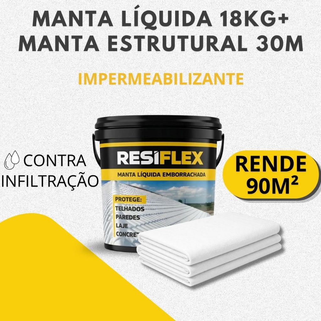 Manta Líquida Emborrachada 18Kg + Manta Estrutural 30m VP50 Impermeabilizante Flexível e Resistente