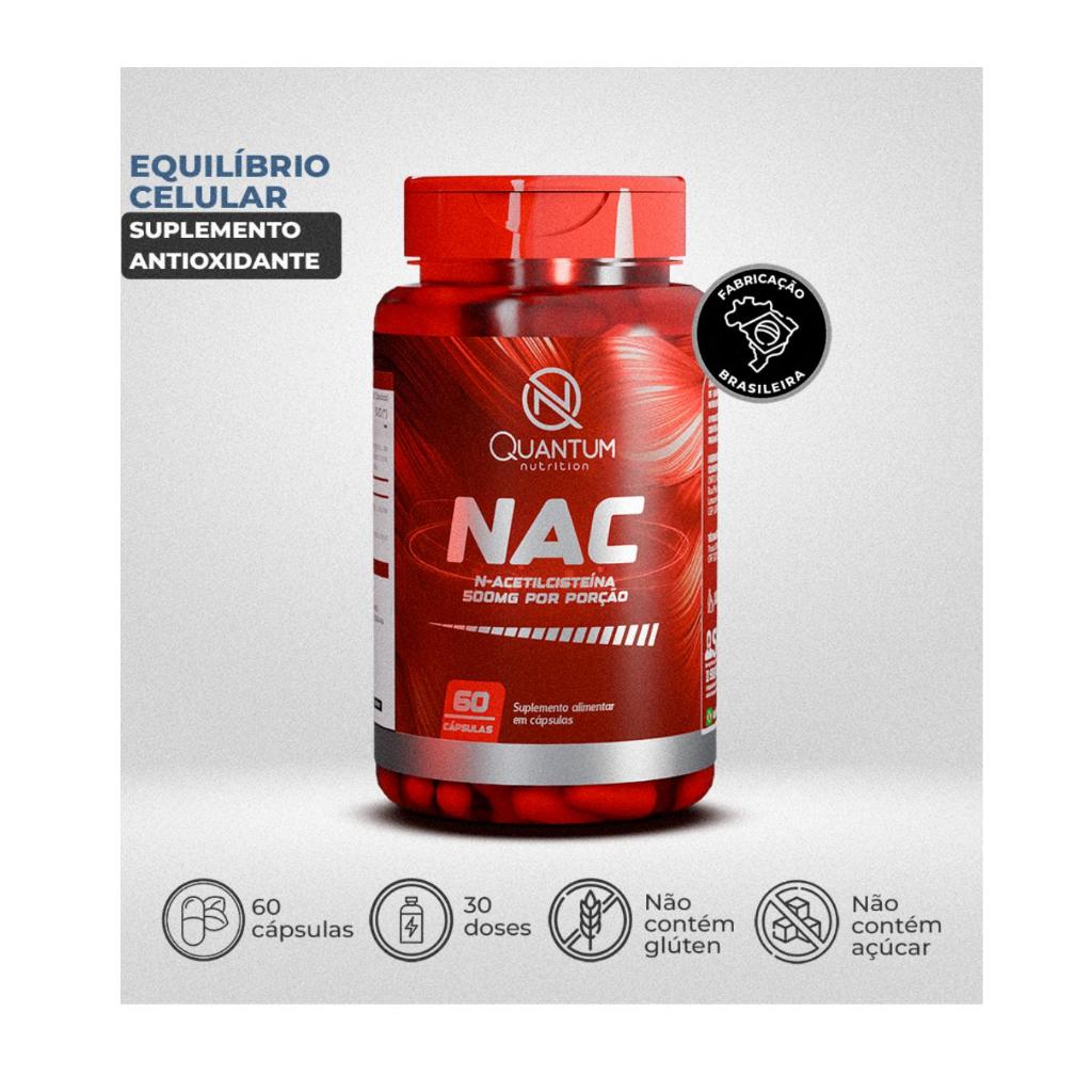kit 1 a 3 NAC N-Acetilcisteína 60 á 360 Cáps Antioxidante Fortalece Imunidade Quantum Nutrition