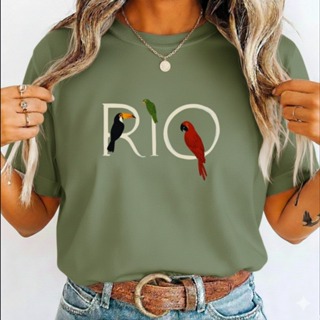 Camiseta 100% Algodão Estampa Rio Lançamento Blusa Feminina Tendência Casual Básica em Oferta na Shopee
