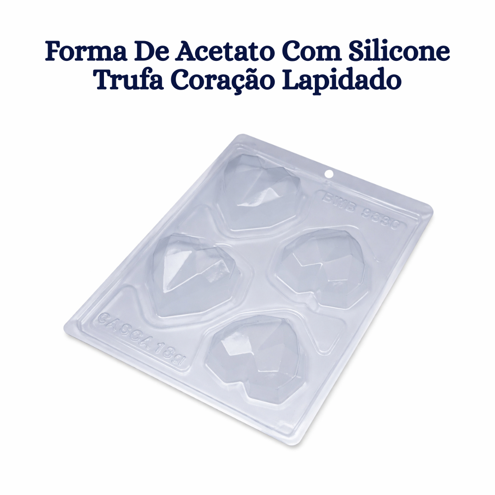 Forma Trufa Coração Lapidado Acetato com Silicone BWB 9836 Chocolate Profissional Confeitaria Doces