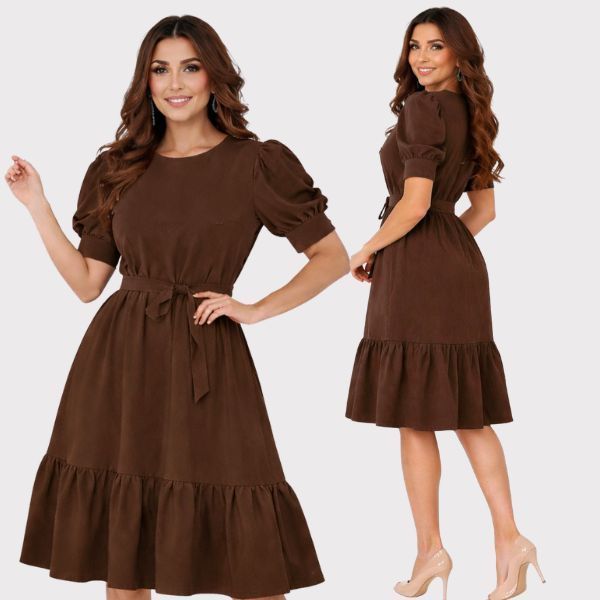 Vestido Para Moda Evangelica De Babado, Saia Rodada E Manga Bufante