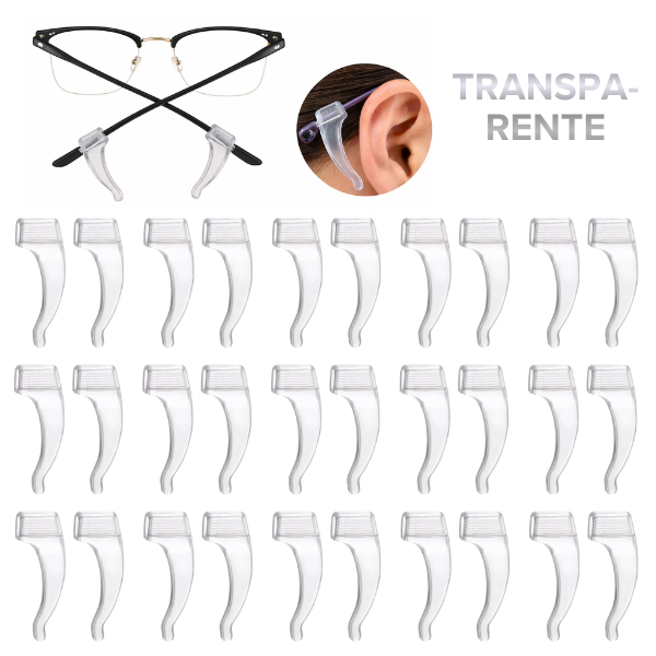 Kit Suporte Armação de Óculos Antiderrapante Gancho de Orelha em Silicone Adulto e Infantil Cor Transparente