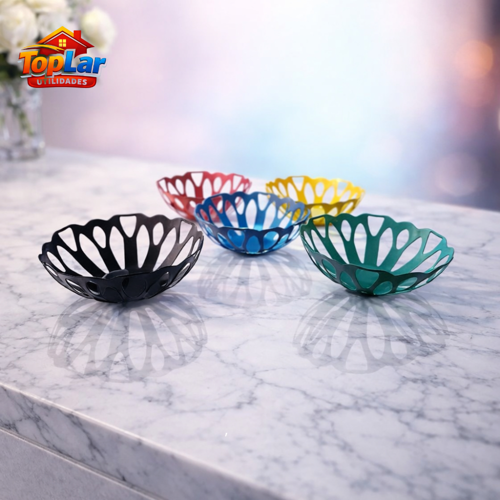 FRUTEIRA DE MESA PLASTICA REDONDA VAZADA  COLORIDA TOP