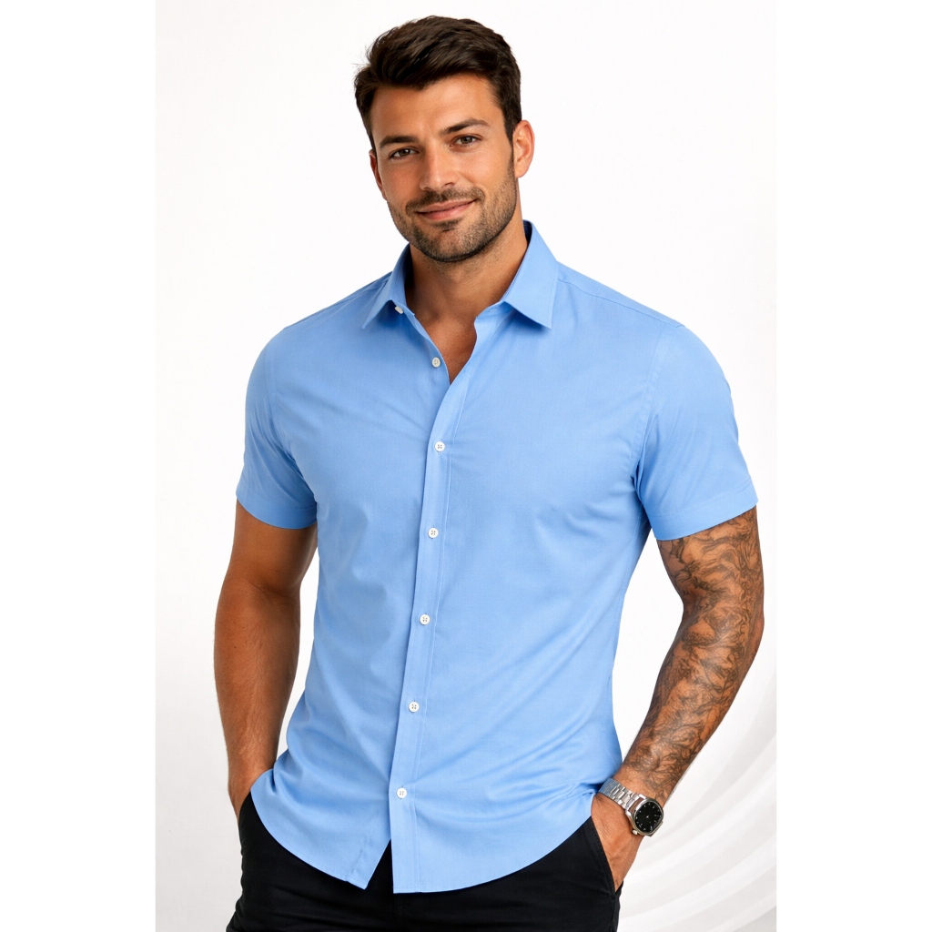 Camisa Masculina Manga Curta Viscolinho Social Leve Confortável Casual Slim Verão