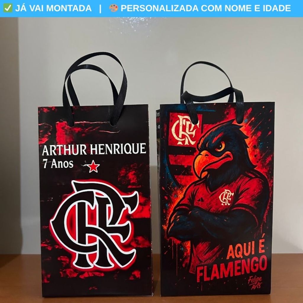 Sacolinha Personalizada Flamengo - Lembrancinha Aniversário Festa Infantil 17,5x10x4