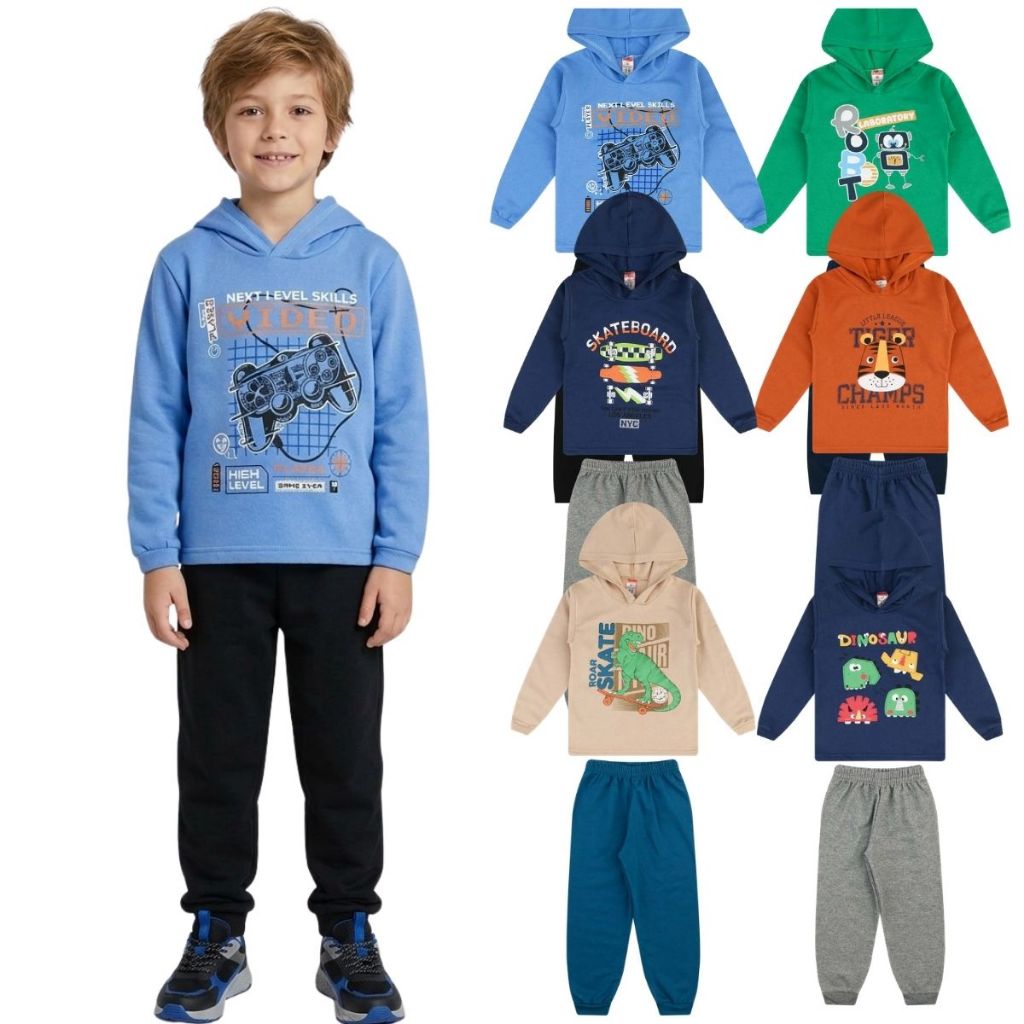 Kit 4 Conjunto Moletom Inverno Menino Infantil Roupa de Frio Quentinho 8 peças Algodão Masculino