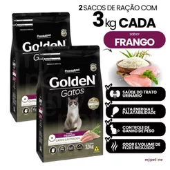 2 Ração Para Gatos Castrados Golden Frango 3kg Premier Pet