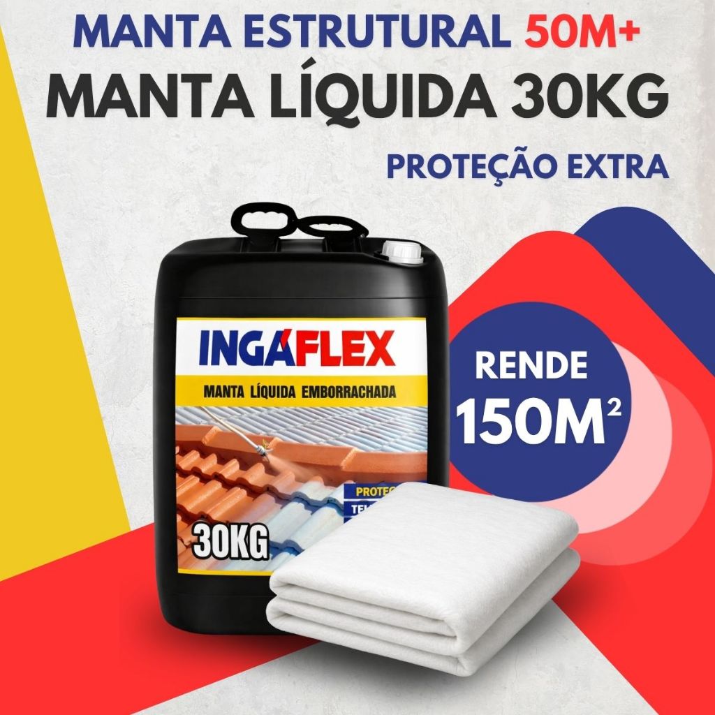 Manta Líquida Emborrachada 30Kg + Manta Estrutural 50m VP50 Impermeabilizar Laje Telha e Marquise