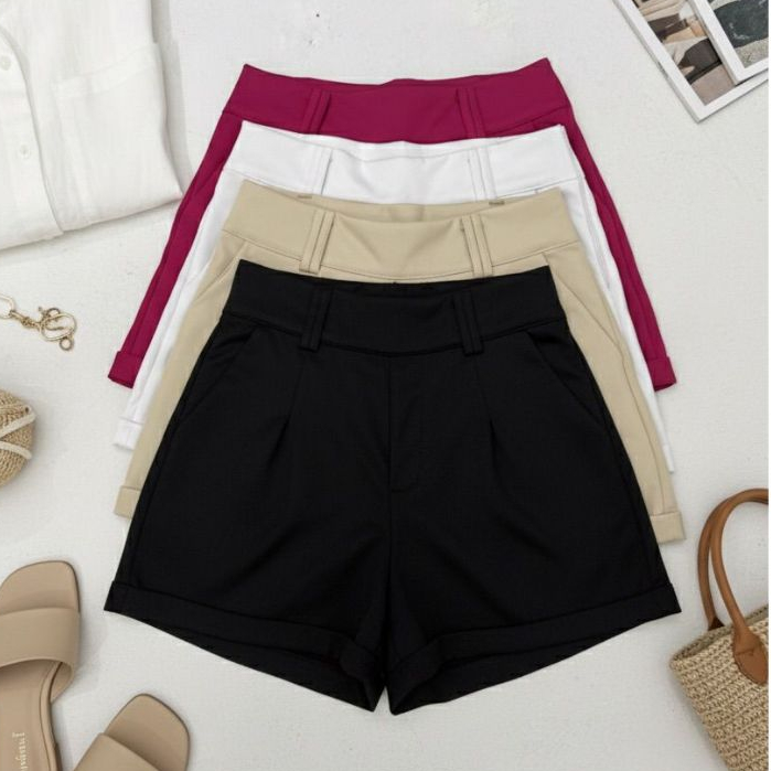 Shorts Alfaiataria Zarah Cintura Alta Feminino Elegante Versátil & Confortável Casual