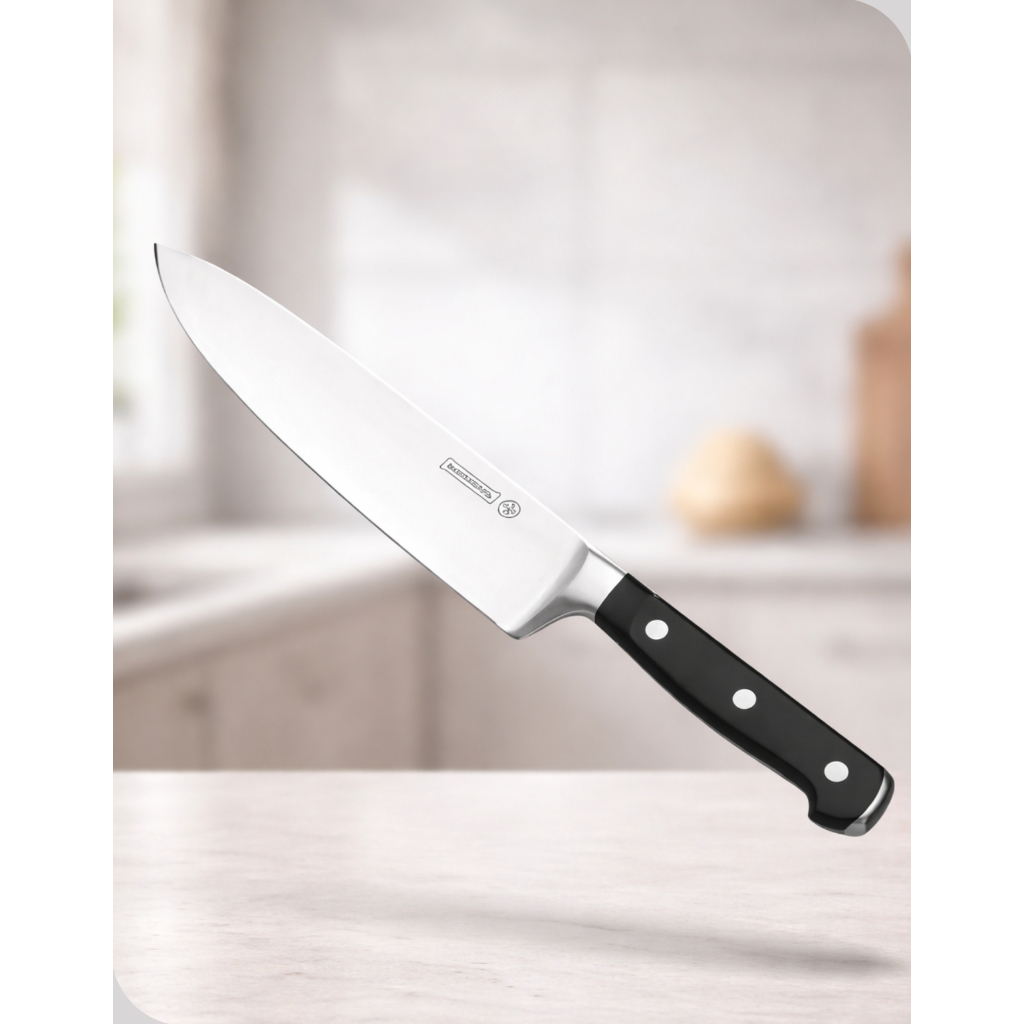 Faca de Cozinha 8" Lamina Inox Profissional Mundial Cabo Preto