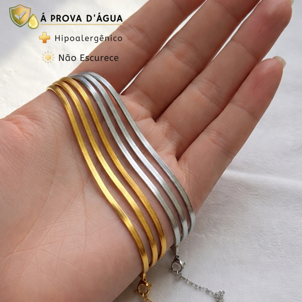 Pulseira Feminina Aço Inoxidável 3 Tiras Antialérgica