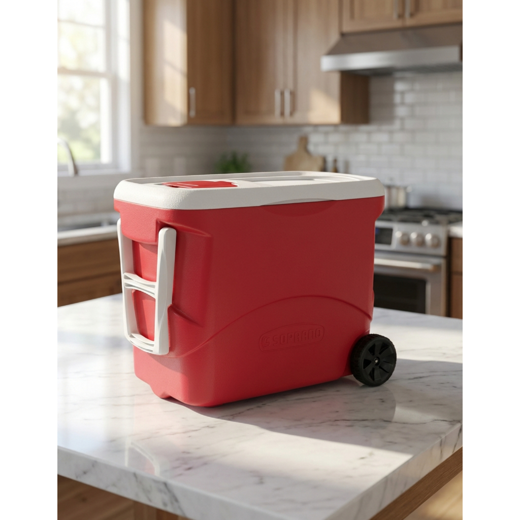 Caixa Termica Cooler Grande Bebidas 50L Vermelha Porta Copo e Rodinha