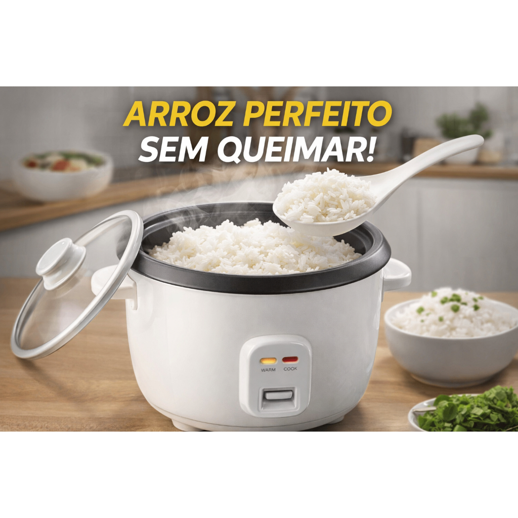 Panela Arroz Eletrica 1,3 L Compacta Branca 110v/220v Tampa de vidro Bandeja vapor/copo medidor