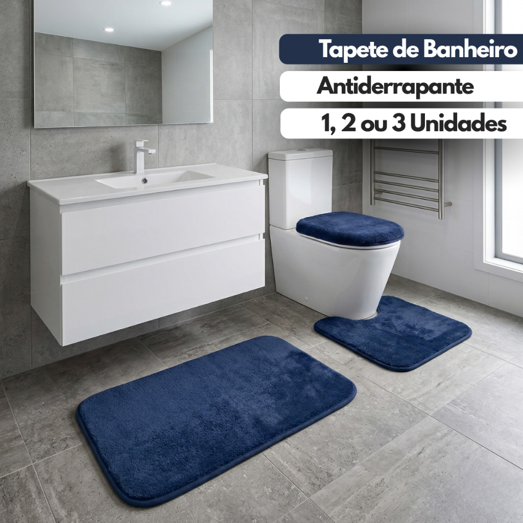 Jogo de Tapete Banheiro Algodão e Pelúcia Macio Soft Antiderrapante - Escolha seu Kit 1 a 3 Unid